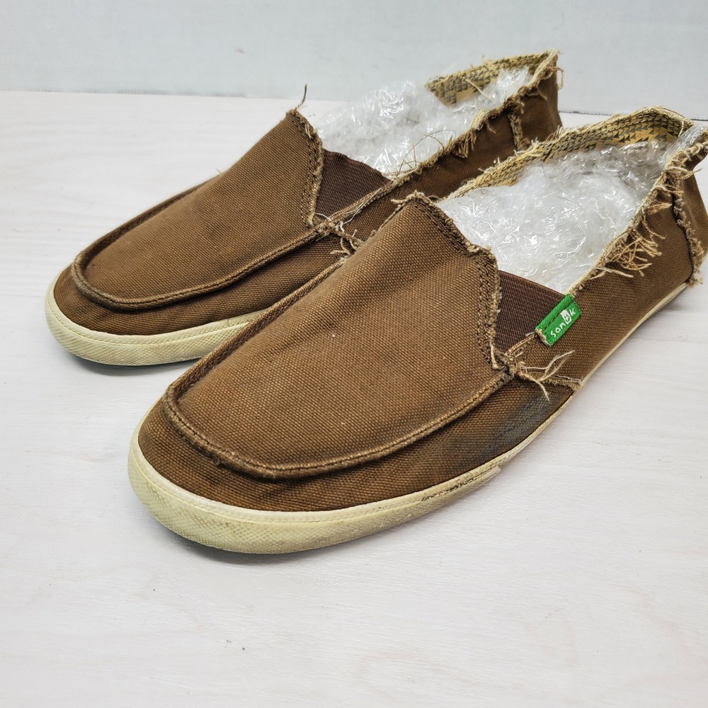 Sanuk Sidewalk Surfers‎ Brown Canvas Slip On Loafer Shoes Men US 8 EUR 39